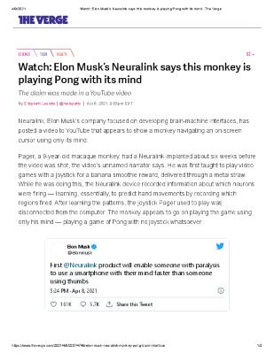 Elon Musk’s Neuralink says this monkey is playing Pong with its mind