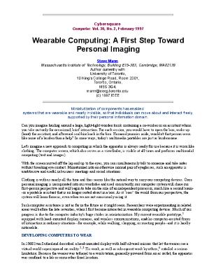 Wearable Computing: A First Step Toward Personal Imaging