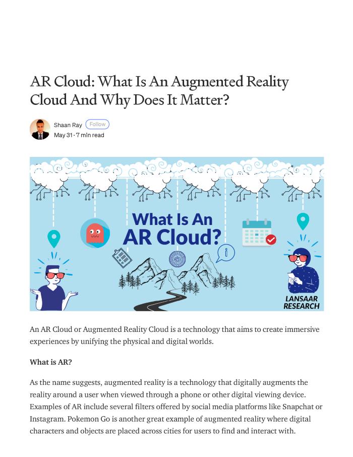 AR Cloud: What Is An Augmented Reality Cloud And Why Does It Matter?