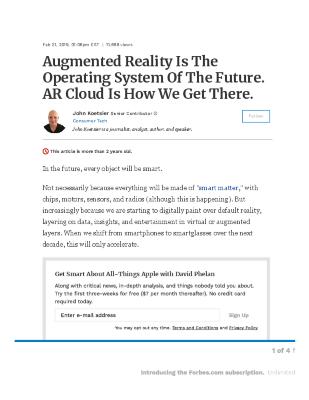 Augmented Reality Is The Operating System Of The Future. AR Cloud Is How We Get There.