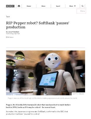 RIP Pepper robot? SoftBank 'pauses' production