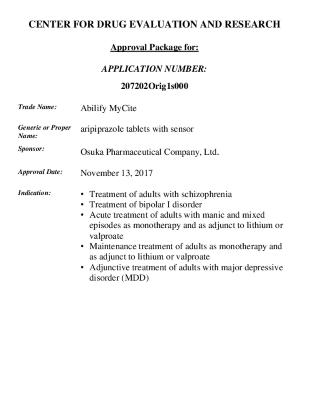 FDA Approval Letter Abilify MyCite (aripiprazole)