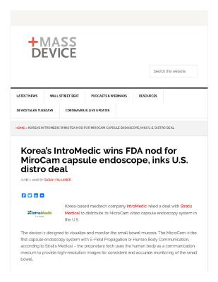 Korea’s IntroMedic wins FDA nod for MiroCam capsule endoscope, inks U.S. distro deal