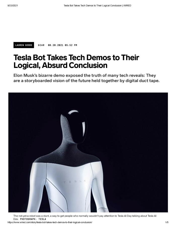 Tesla Bot Takes Tech Demos to Their Logical, Absurd Conclusion
