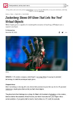 Zuckerberg Shows Off Glove That Lets You 'Feel' Virtual Objects