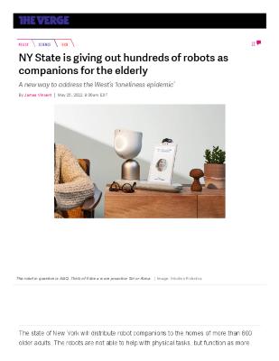 NY State is giving out hundreds of robots as companions for the elderly