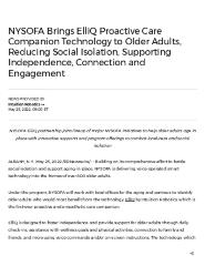 NYSOFA Brings ElliQ Proactive Care Companion Technology to Older Adults, Reducing Social Isolation, Supporting Independence, Connection and Engagement