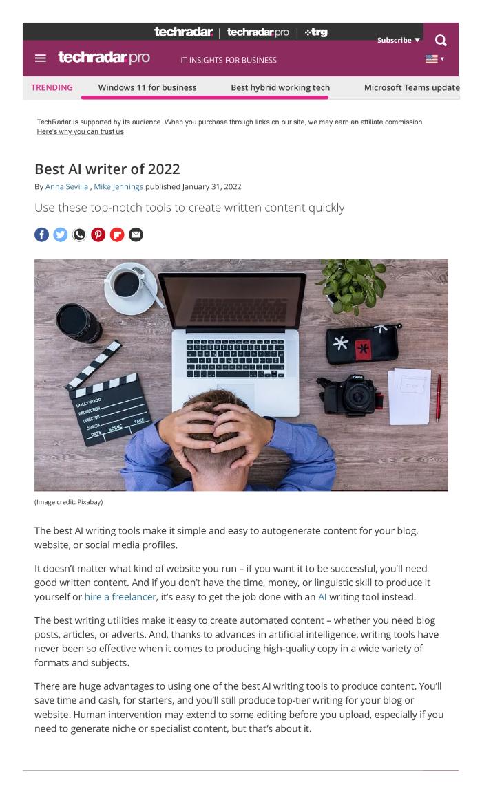 Best AI writer of 2022