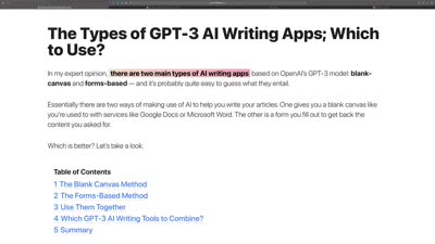The Types of GPT-3 AI Writing Apps; Which to Use?