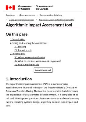 Algorithmic Impact Assessment tool