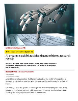 AI programs exhibit racial and gender biases, research reveals