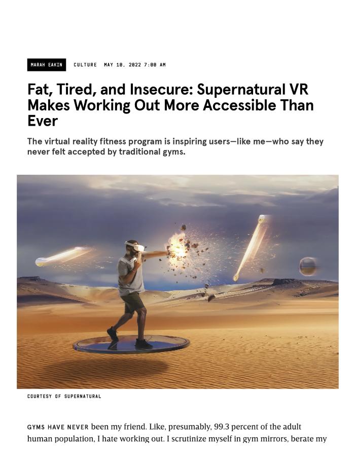 Fat, Tired, and Insecure: Supernatural VR Makes Working Out More Accessible Than Ever