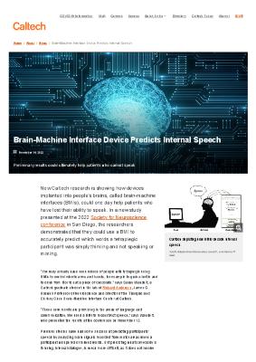 Brain-Machine Interface Device Predicts Internal Speech