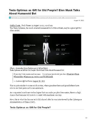Tesla Optimus as Gift for Old People? Elon Musk Talks About Humanoid Bot