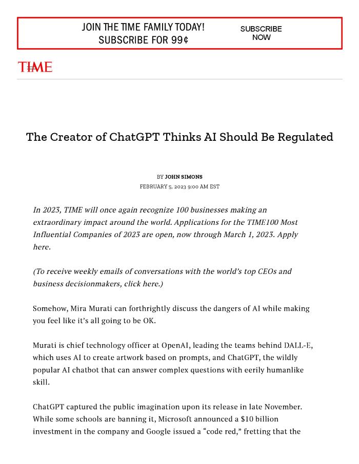 The Creator of ChatGPT Thinks AI Should Be Regulated